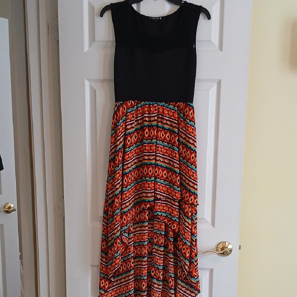 Try This Sleeveless High Low Black Multicolor Sundress Juniors Medium